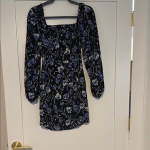 Lush Blue and Gray Sheath Dress with Bishop Sleeves